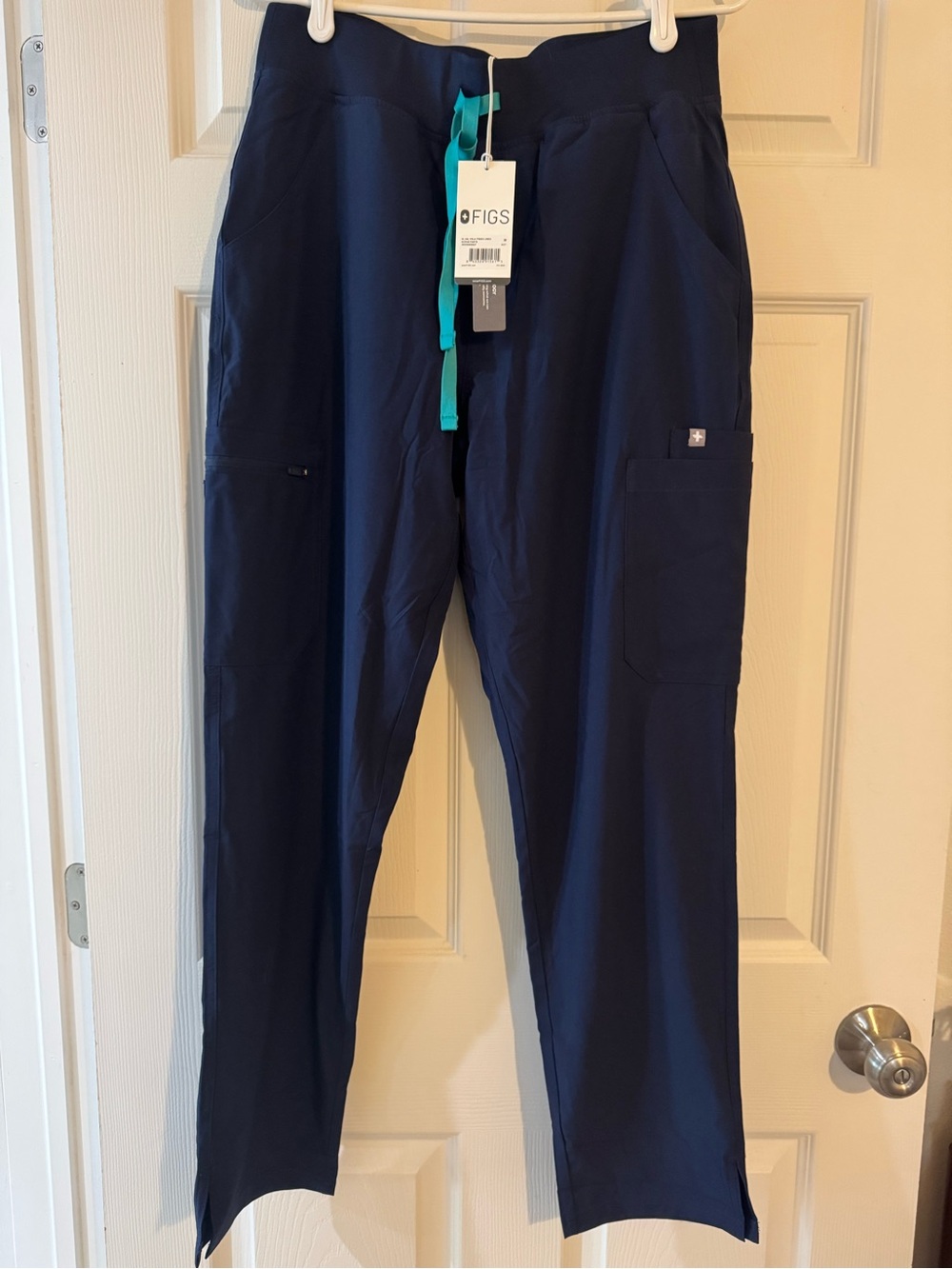 Figs Navy Women's Yola Scrub Pants with Teal Drawstring